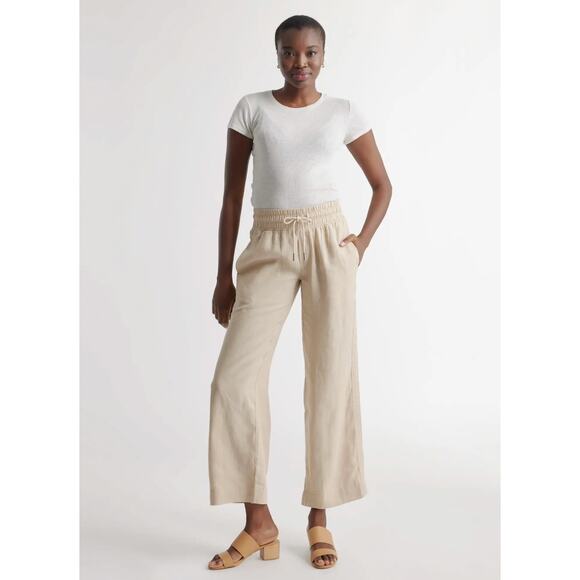 Quince 100% European Linen Wide Leg Pants Medium Tan Flax Pull On - Picture 2 of 12